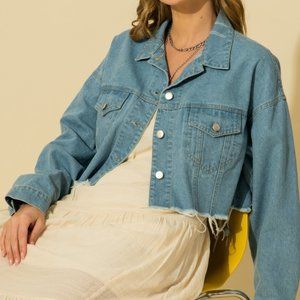Faded Blue Cropped Denim Jean Jacket